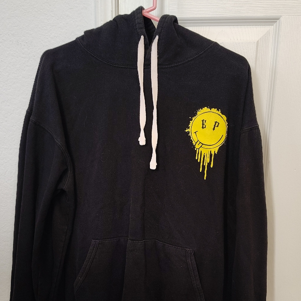 Eleven Paris Black Hoodie with Yellow Smiley Face On Front
